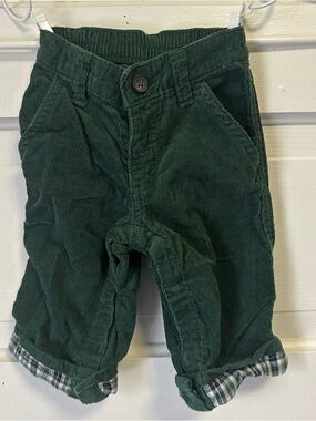 Gymboree Dark Green Corduroy Baby Pants with Plaid Cuffs Size 3-6 months